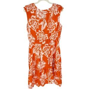 Sonoma Sundress Womens Medium Orange Floral Print Rayon Nylon Shirred Shoulder